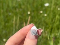 A beautiful continuum silver one and a half carat oval brilliant moissanite ring, displaying the rainbow fire that is unique to this unique gemstone. This video has been shot in a field with wild flowers and you can hear the birds and wildlife in the back ground.