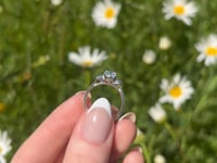 A beautiful continuum silver one and a half carat oval brilliant moissanite ring, displaying the rainbow fire that is unique to this unique gemstone. This video has been shot in a field with wild flowers and you can hear the birds and wildlife in the back ground.