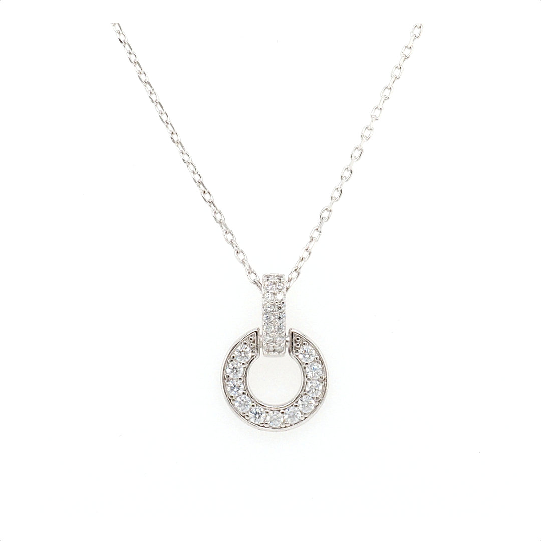 925 Sterling Silver CZ Double Circle Pendant