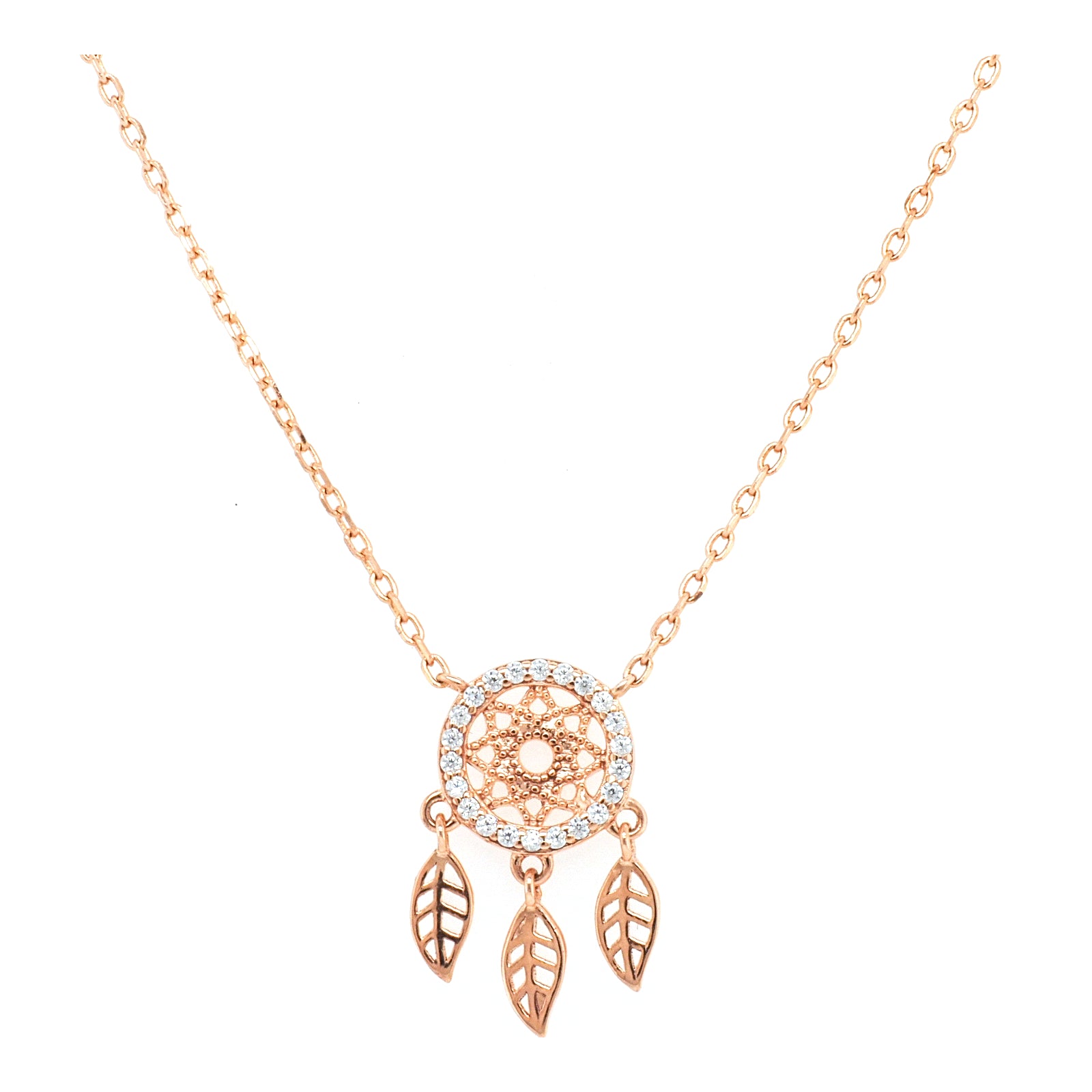925 Sterling Silver Rose Gold Plated Dream Catcher Necklace
