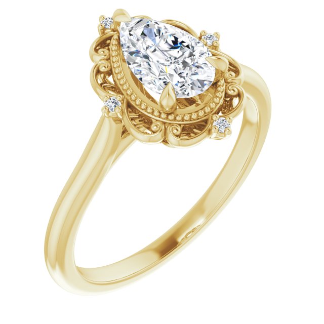 1.00ct Pear Lab Grown Diamond Vintage Style Engagement Ring Yellow Gold 1