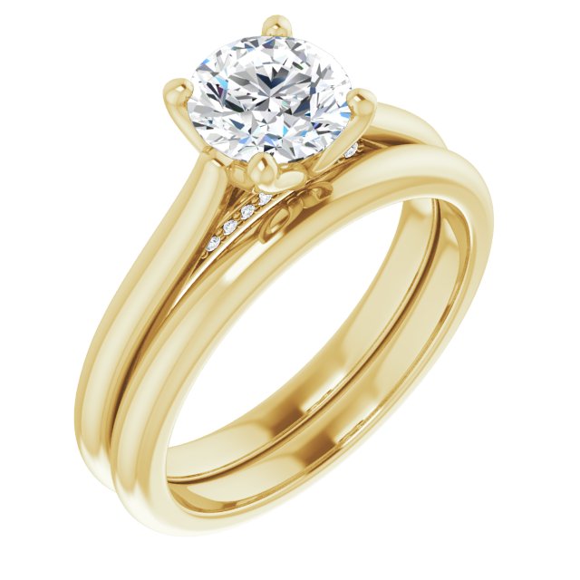 1.00ct Round Shape Lab Grown Diamond Accented Solitaire Engagement Ring Yellow Gold 6