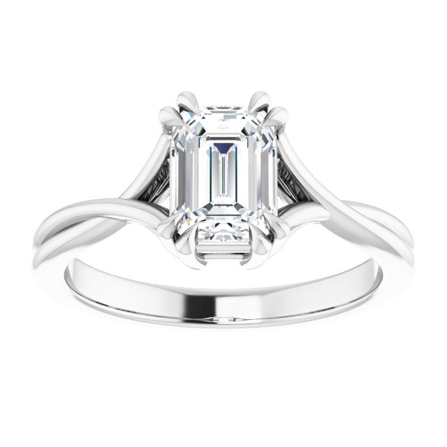 One Carat Emerald Shape Moissanite Solitaire Engagement Ring