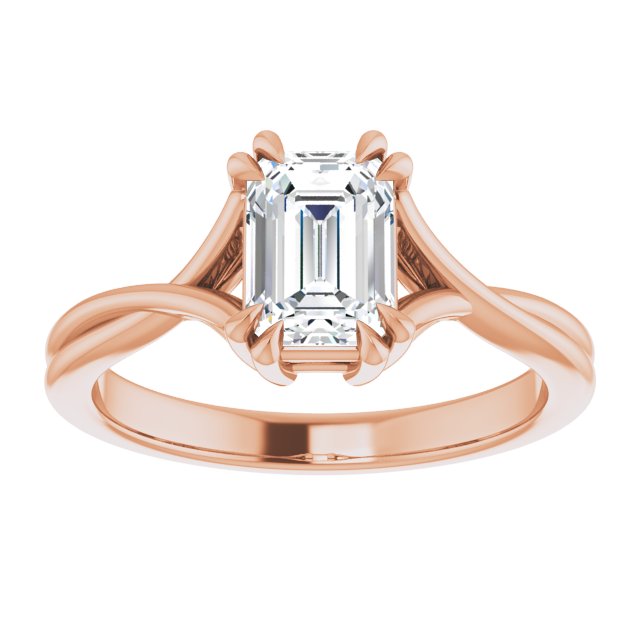 One Carat Emerald Shape Moissanite Solitaire Engagement Ring
