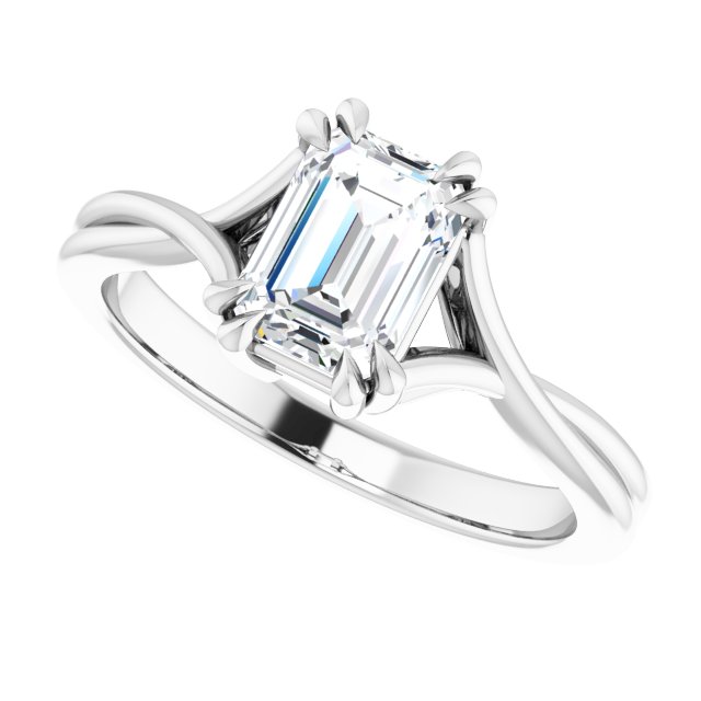 One Carat Emerald Shape Moissanite Solitaire Engagement Ring