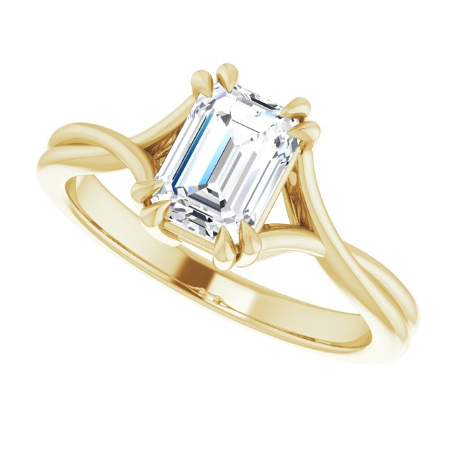 One Carat Emerald Shape Moissanite Solitaire Engagement Ring