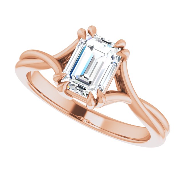 One Carat Emerald Shape Moissanite Solitaire Engagement Ring