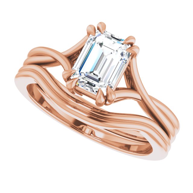 One Carat Emerald Shape Moissanite Solitaire Engagement Ring