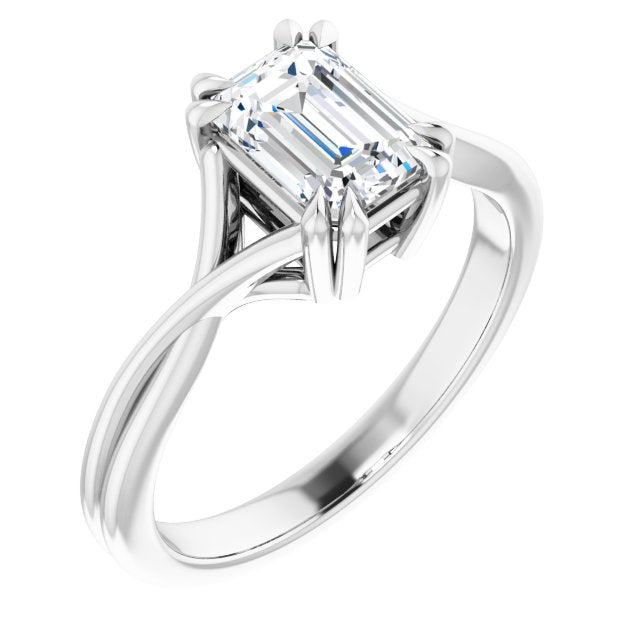 One Carat Emerald Shape Moissanite Solitaire Engagement Ring