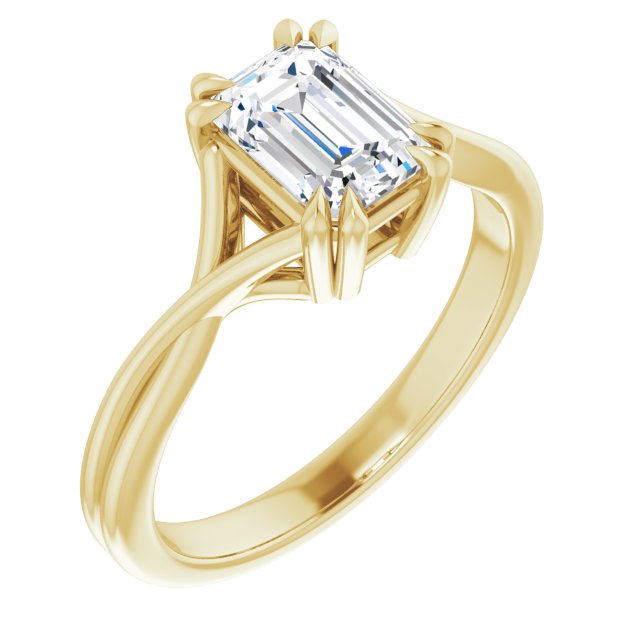 One Carat Emerald Shape Moissanite Solitaire Engagement Ring