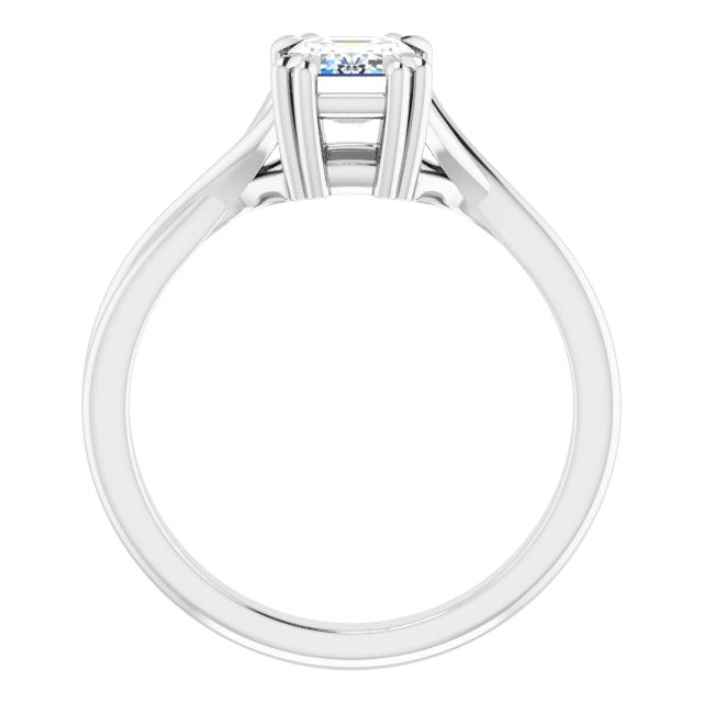 One Carat Emerald Shape Moissanite Solitaire Engagement Ring