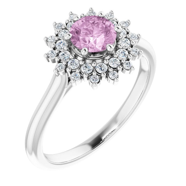 Light Pink LG Sapphire & LG Diamond Double Halo Ring