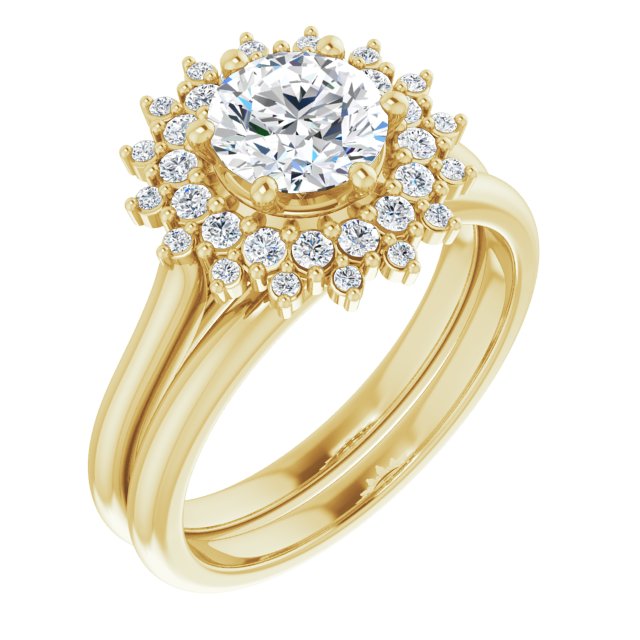 One Carat Moissanite & LG Diamond Double Halo Ring