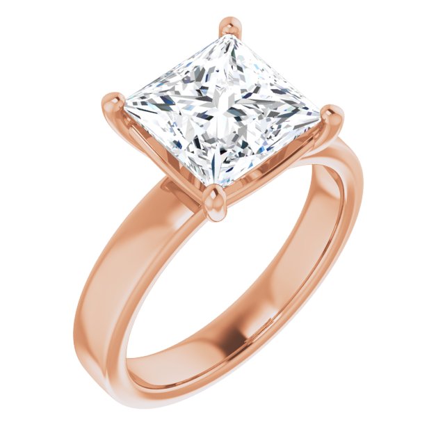 Three Carat Princess Cut Moissanite Solitaire Ring with sleek and modern solid band