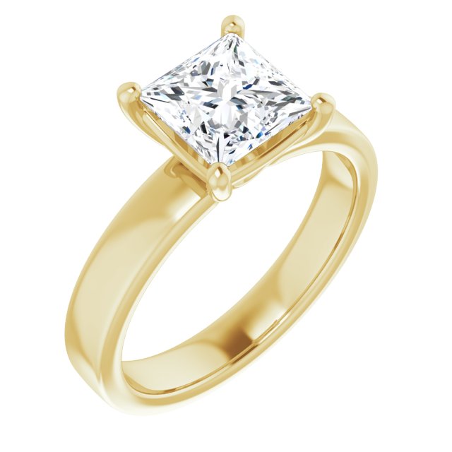 1.50ct Princess Cut Moissanite Solitaire Ring with sleek and modern solid band