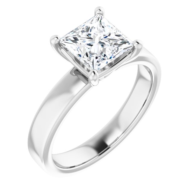 1.50ct Princess Cut Moissanite Solitaire Ring with sleek and modern solid band