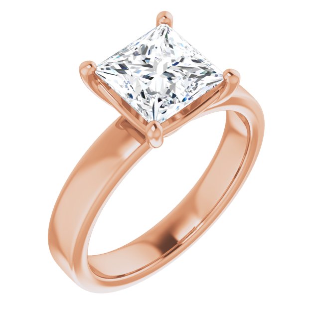 Two Carat Princess Cut Moissanite Solitaire Ring with sleek and modern solid band