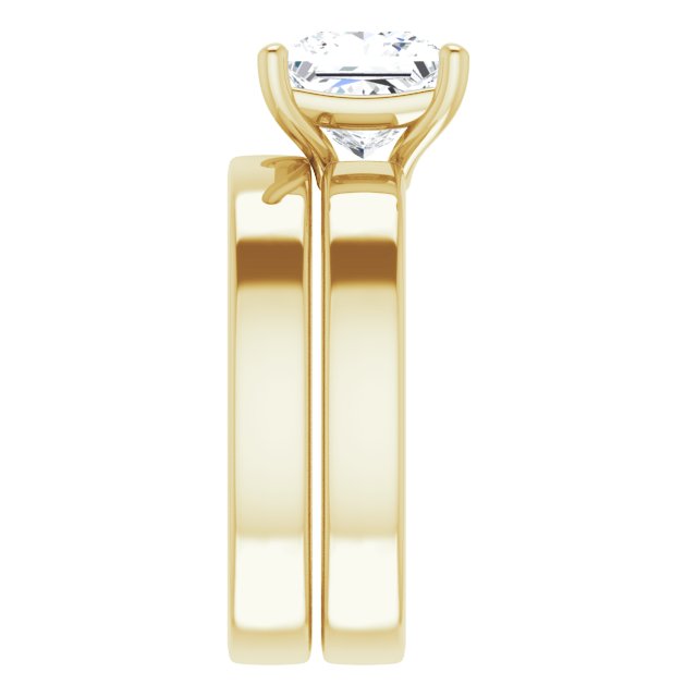 Two Carat Princess Cut Moissanite Solitaire Ring with sleek and modern solid band