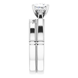 One Carat Princess Cut Moissanite Vintage Ring