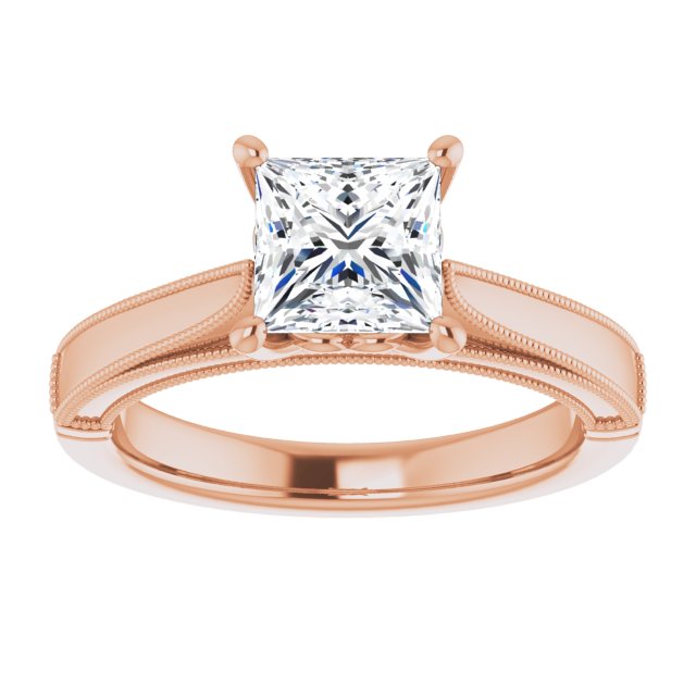 One Carat Princess Cut Moissanite Vintage Ring