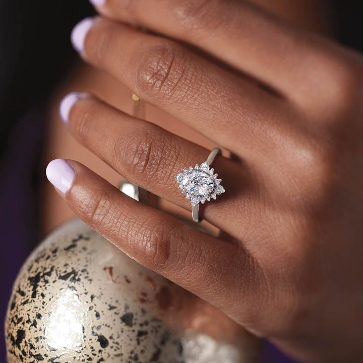 Oval Brilliant Moissanite Halo Engagement Ring