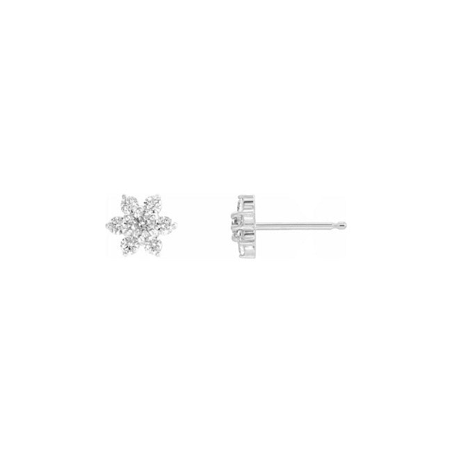 White Gold Petite LG Diamond Flower Earrings-1