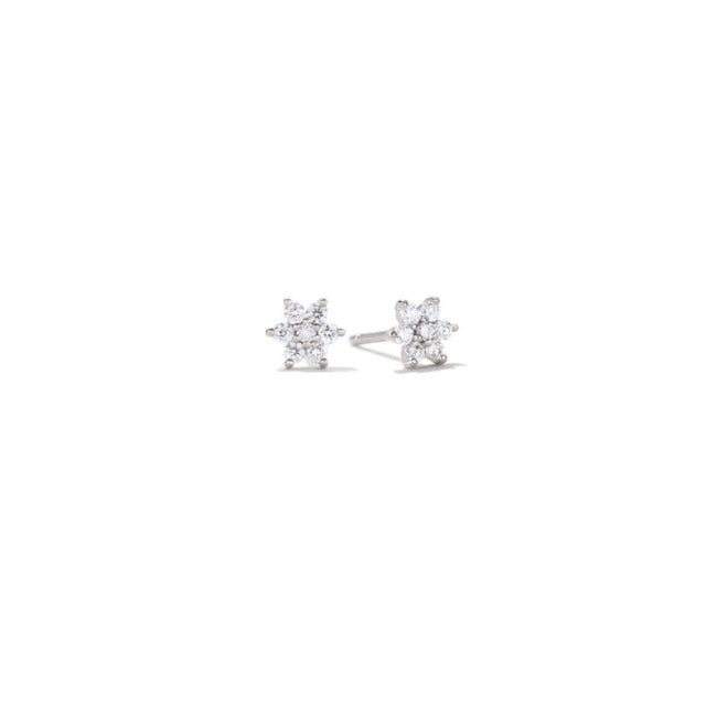 White Gold Petite LG Diamond Flower Earrings