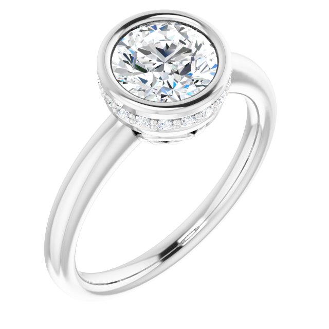 One and a Half Carat Round Brilliant Bezel Moissanite Engagement Ring With Hidden Halo Accents