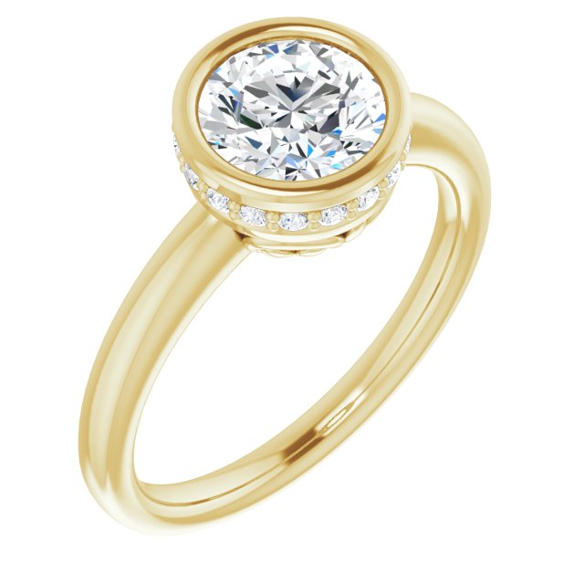 One and a Half Carat Round Brilliant Bezel Moissanite Engagement Ring With Hidden Halo Accents