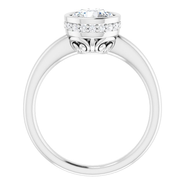 One and a Half Carat Round Brilliant Bezel Moissanite Engagement Ring With Hidden Halo Accents