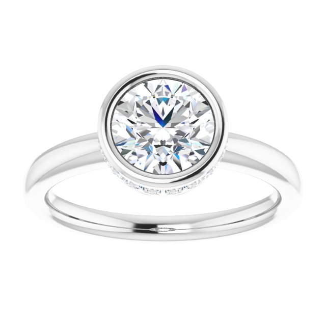 One and a Half Carat Round Brilliant Bezel Moissanite Engagement Ring With Hidden Halo Accents
