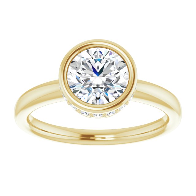 One and a Half Carat Round Brilliant Bezel Moissanite Engagement Ring With Hidden Halo Accents