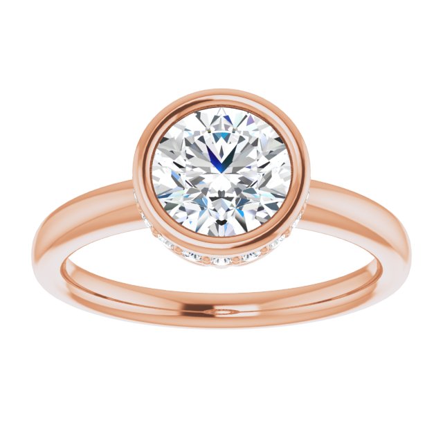 One and a Half Carat Round Brilliant Bezel Moissanite Engagement Ring With Hidden Halo Accents