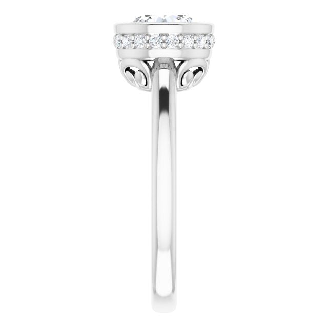 One and a Half Carat Round Brilliant Bezel Moissanite Engagement Ring With Hidden Halo Accents