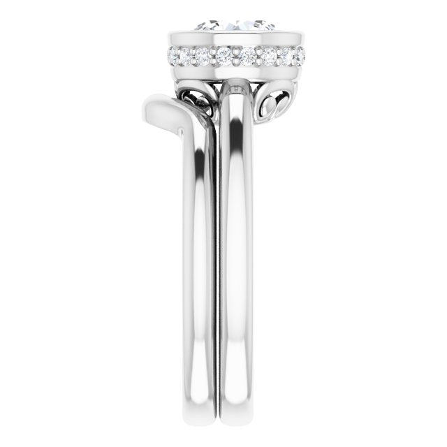 One and a Half Carat Round Brilliant Bezel Moissanite Engagement Ring With Hidden Halo Accents