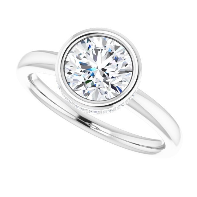 One and a Half Carat Round Brilliant Bezel Moissanite Engagement Ring With Hidden Halo Accents