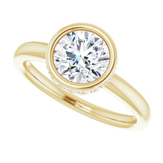 One and a Half Carat Round Brilliant Bezel Moissanite Engagement Ring With Hidden Halo Accents