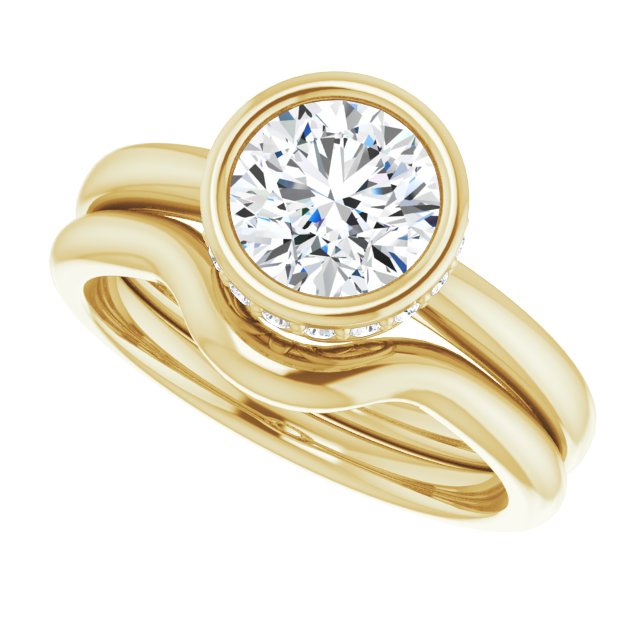 One and a Half Carat Round Brilliant Bezel Moissanite Engagement Ring With Hidden Halo Accents