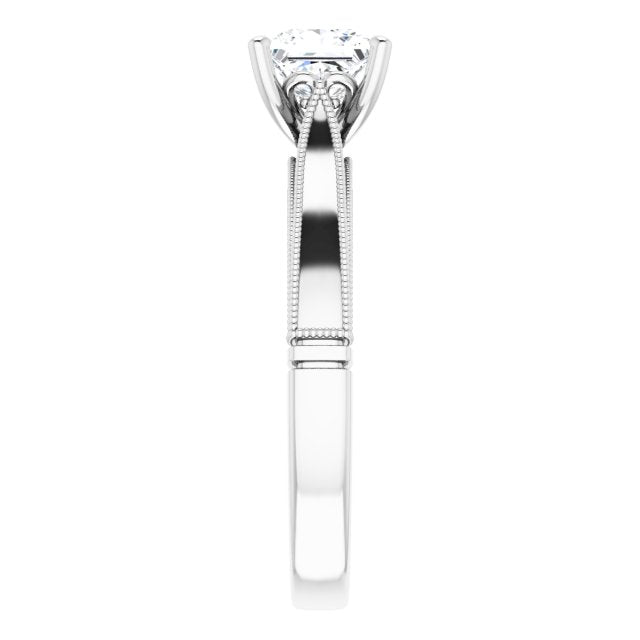 One Carat Princess Cut Moissanite Vintage Ring