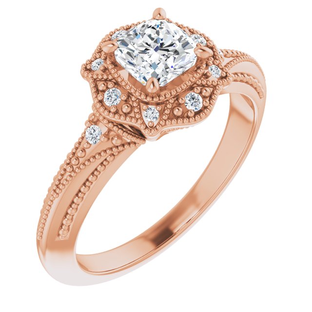Cushion Cut Moissanite Vintage Ring with Milgrain Detail