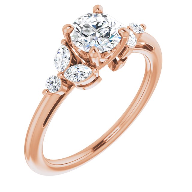 Round Brilliant and Marquise Moissanite Nature-Inspired Engagement Ring
