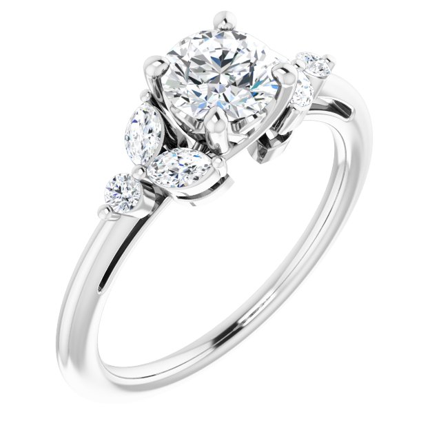 Round Brilliant and Marquise Moissanite Nature-Inspired Engagement Ring