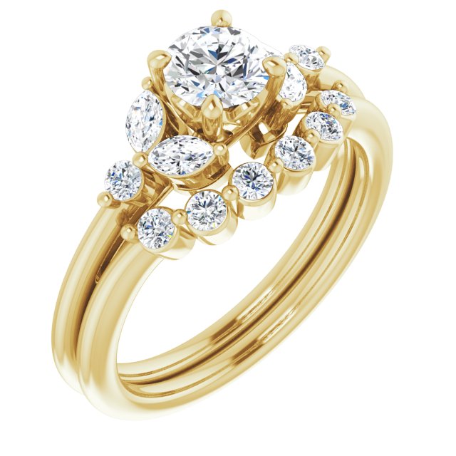 Round Brilliant and Marquise Moissanite Nature-Inspired Engagement Ring
