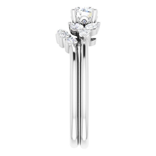 Round Brilliant and Marquise Moissanite Nature-Inspired Engagement Ring