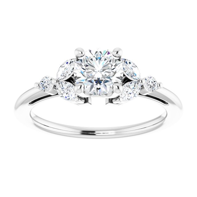 Round Brilliant and Marquise Moissanite Nature-Inspired Engagement Ring
