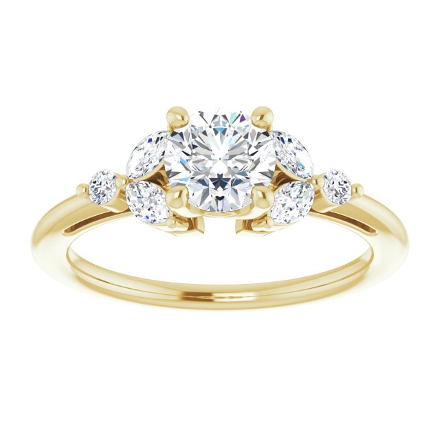 Round Brilliant and Marquise Moissanite Nature-Inspired Engagement Ring