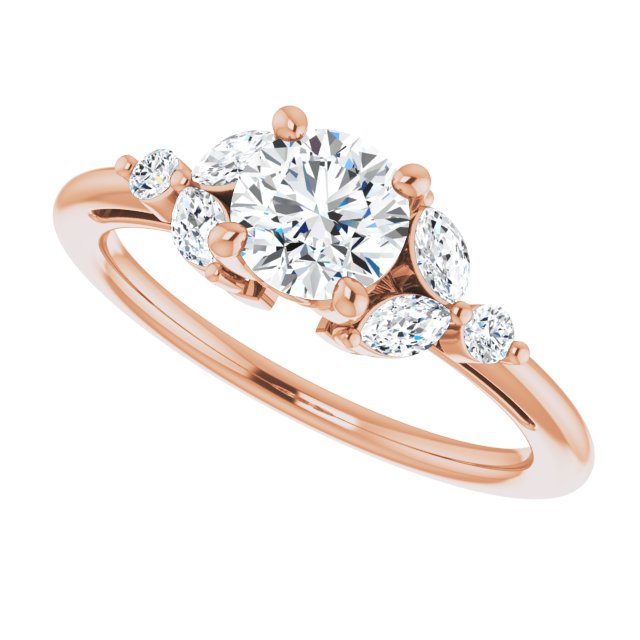 Round Brilliant and Marquise Moissanite Nature-Inspired Engagement Ring