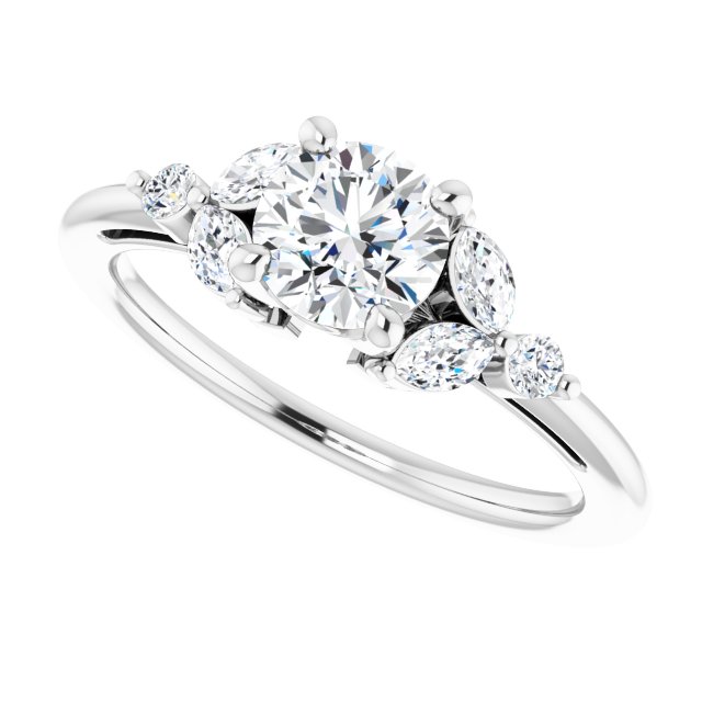 Round Brilliant and Marquise Moissanite Nature-Inspired Engagement Ring