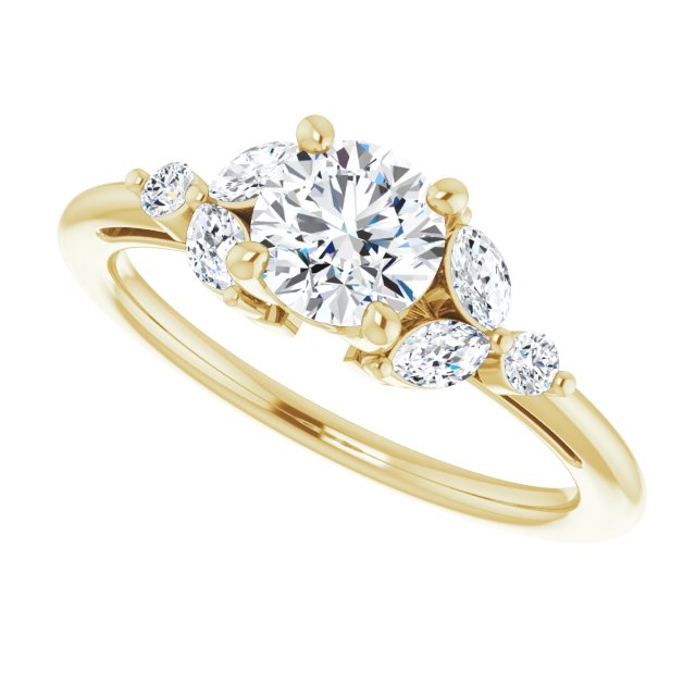Round Brilliant and Marquise Moissanite Nature-Inspired Engagement Ring