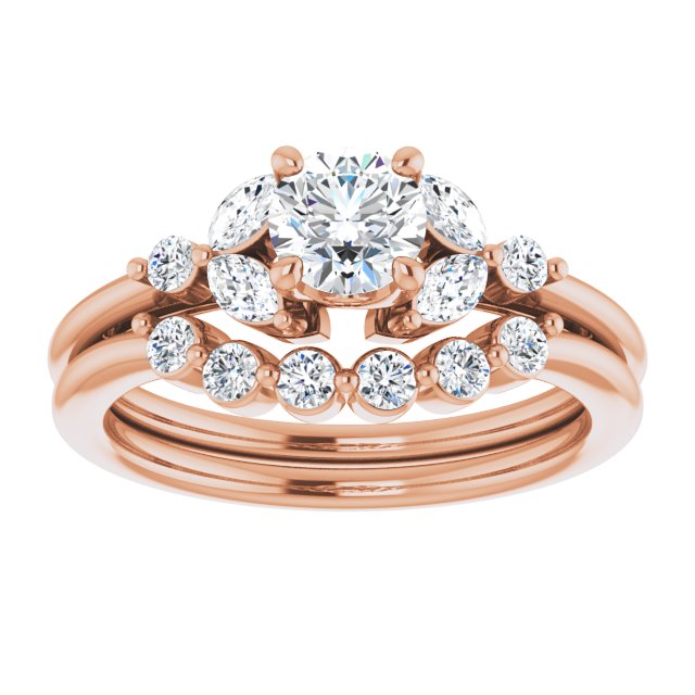 Round Brilliant and Marquise Moissanite Nature-Inspired Engagement Ring